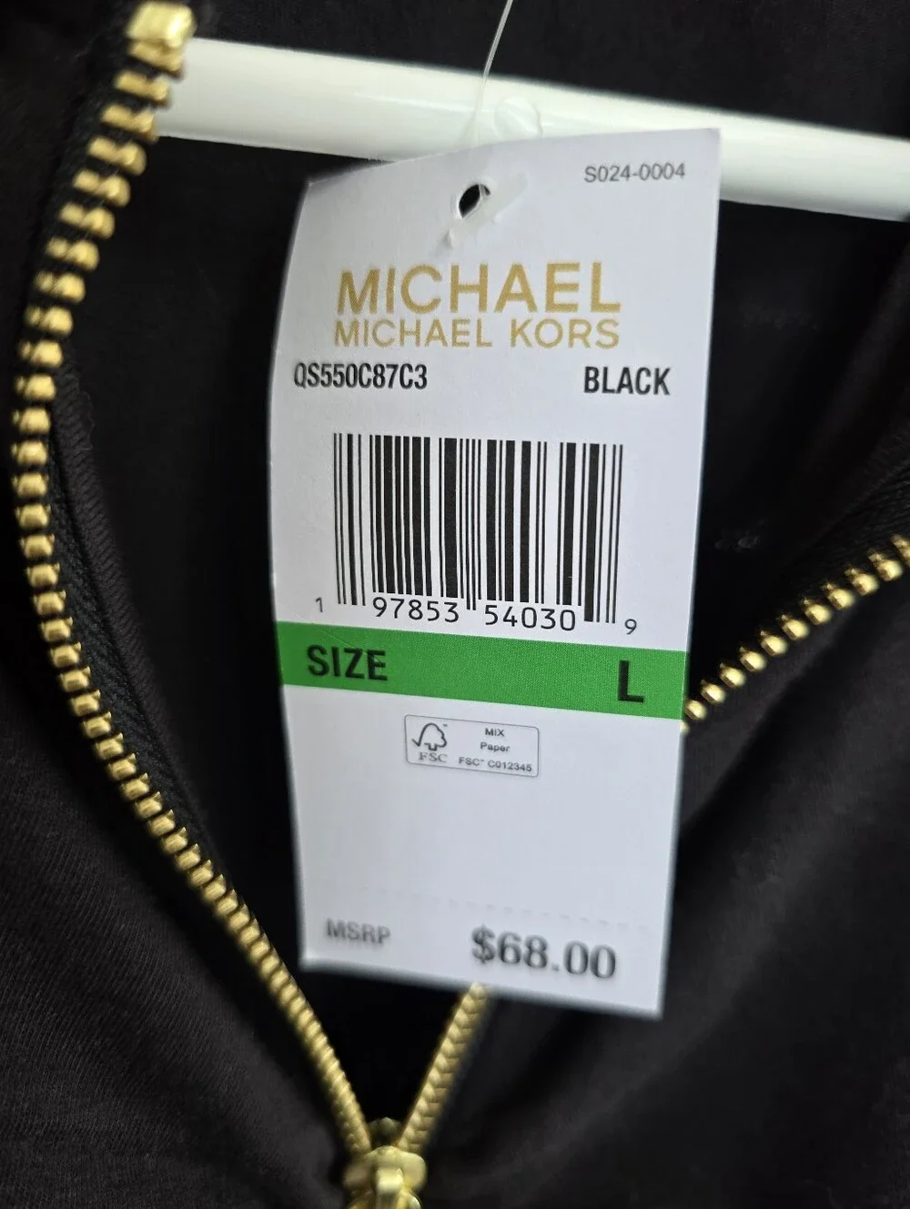 Michael Kors Black Short Sleeve Zip Polo Shirt Women's Size L